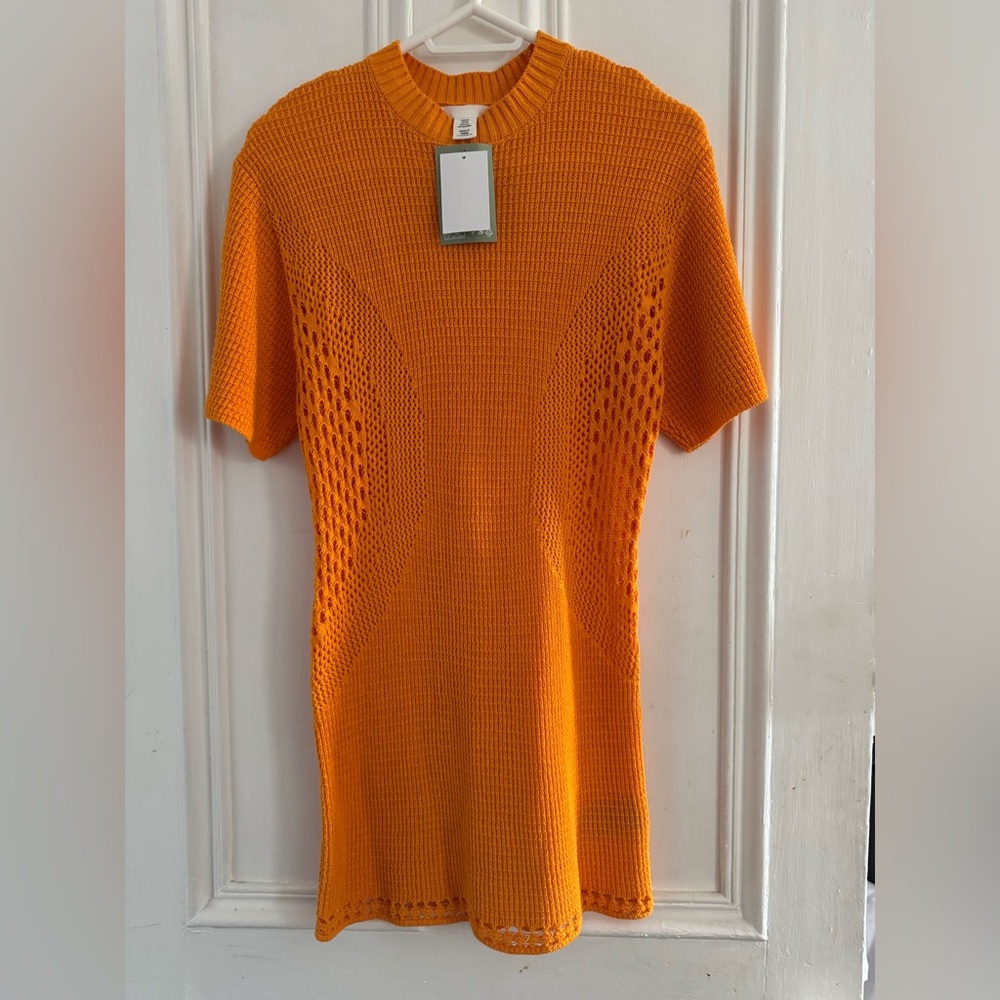 H&M Orange Open Knit Side Panel Boho Dress
